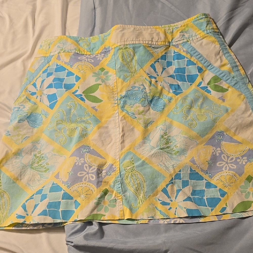 Lilly Pulitzer Blue and Yellow Patchwork Mini Skirt